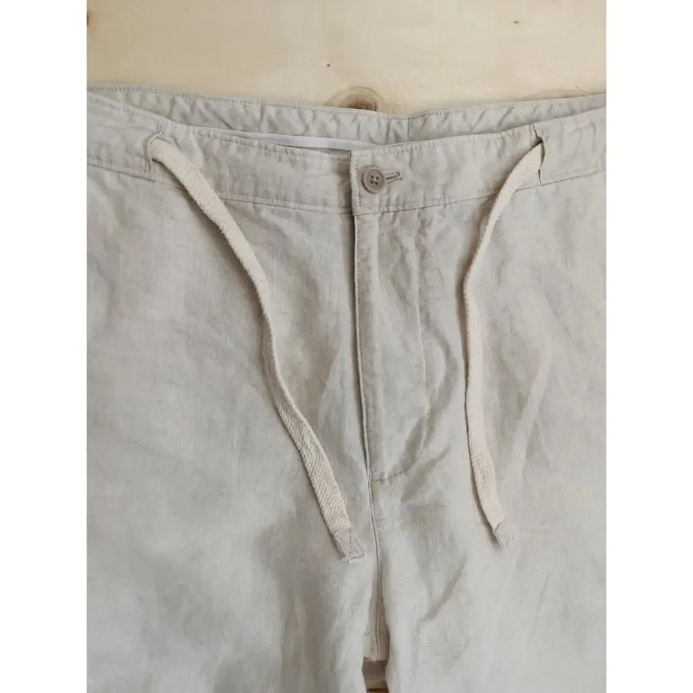 Tasso Elba 100% Linen Pants Mens 38x32 Beige Drawstring Beach Resort Trousers